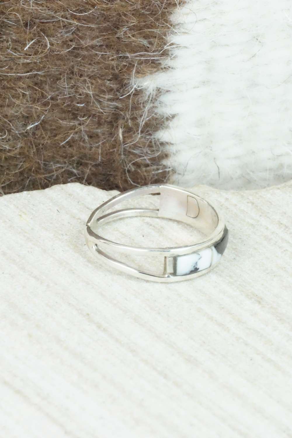 White Buffalo & Sterling Silver Inlay Ring - Debbie Livingston - Size 6.25