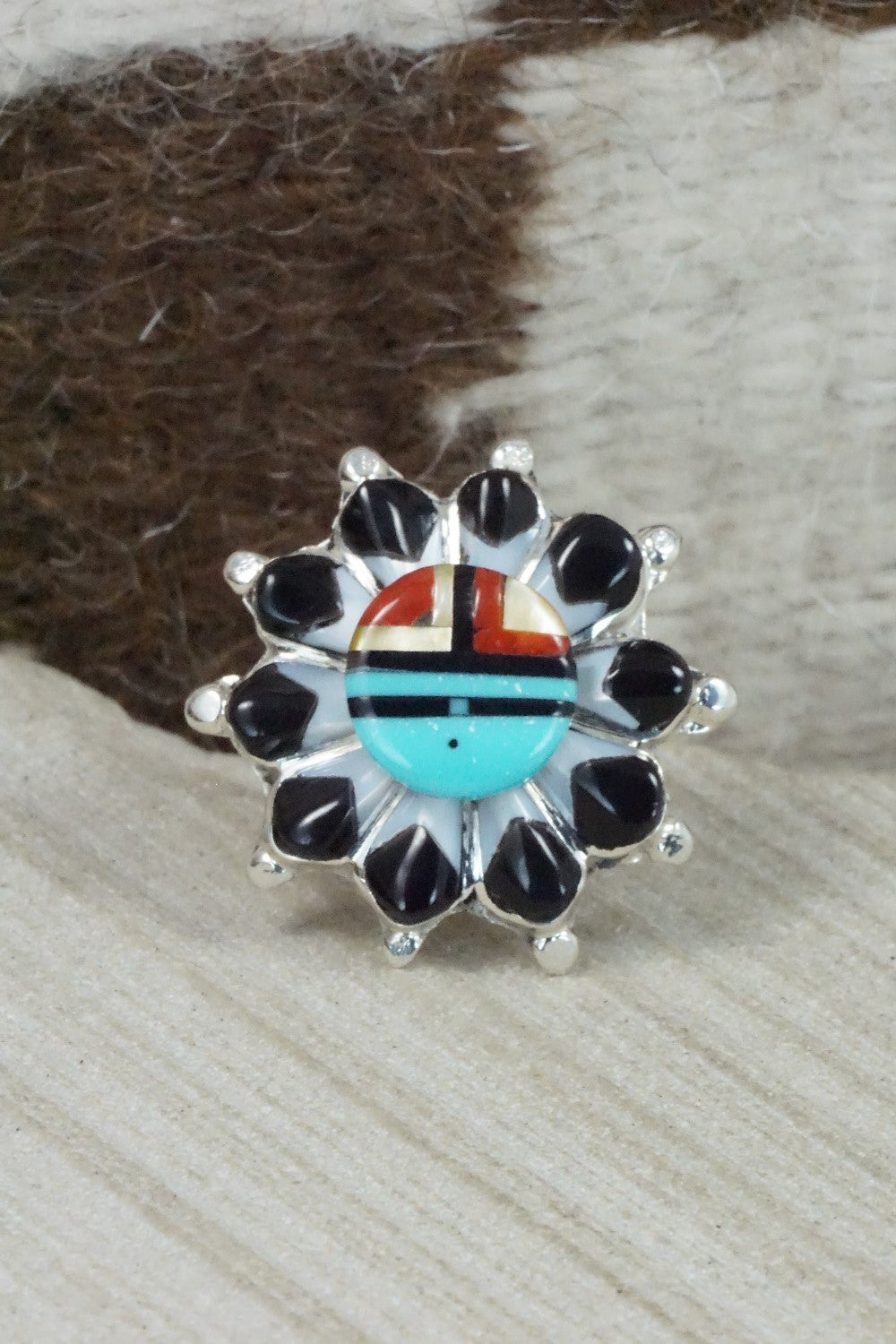 Multi Stone & Sterling Silver Ring - Andrick Dewa - Size 7