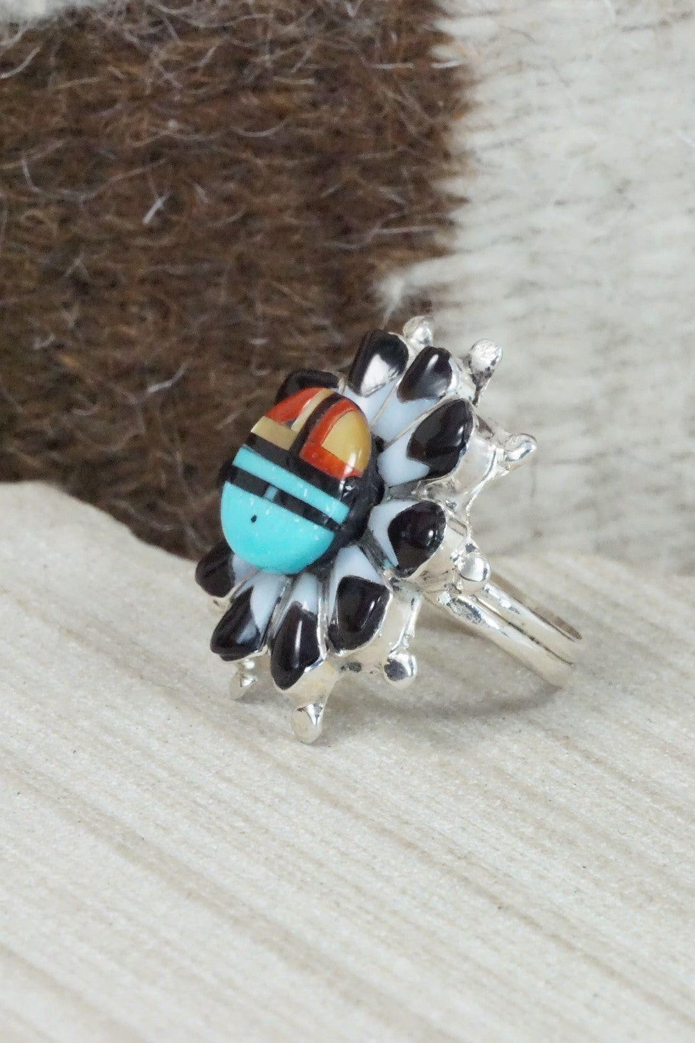 Multi Stone & Sterling Silver Ring - Andrick Dewa - Size 7