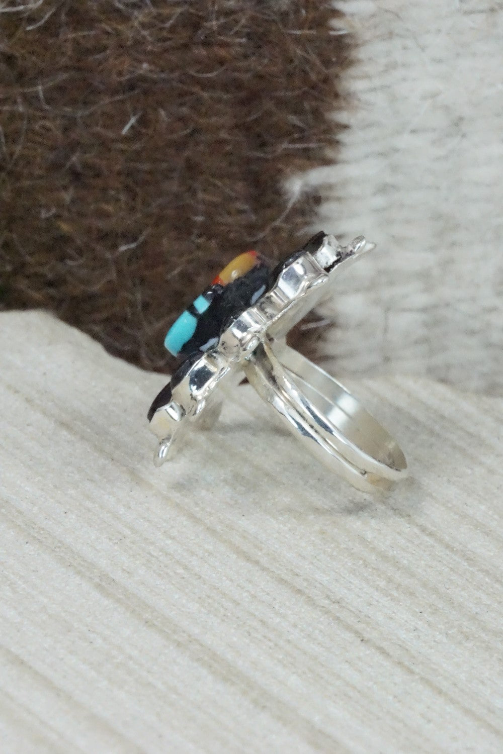 Multi Stone & Sterling Silver Ring - Andrick Dewa - Size 7