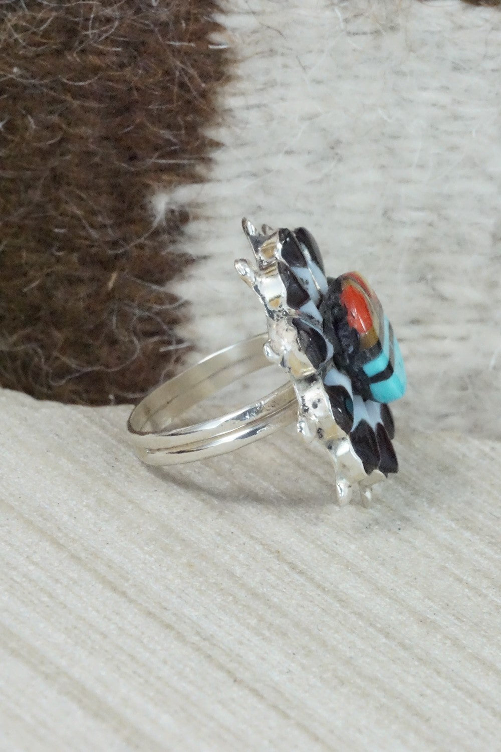 Multi Stone & Sterling Silver Ring - Andrick Dewa - Size 7