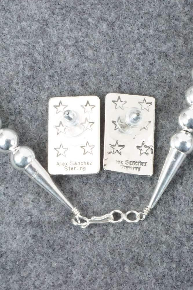 Coral & Sterling Silver Squash Blossom Necklace and Earrings - Alex Sanchez