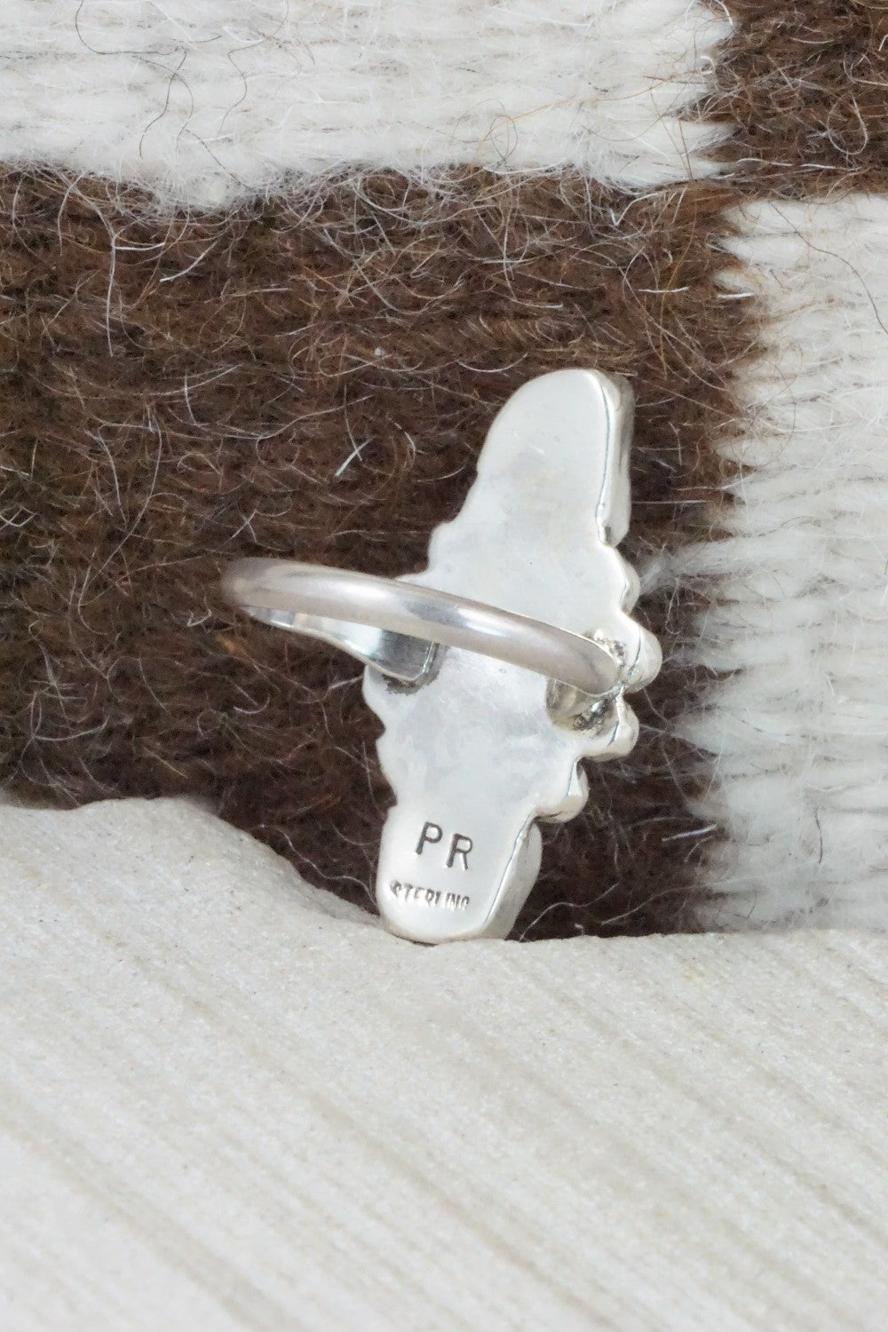 Turquoise, Coral & Sterling Silver Ring - Priscilla Reeder - Size 7.75