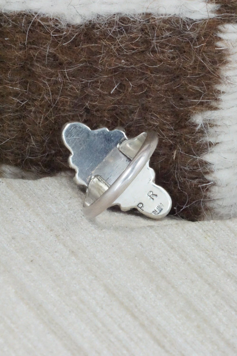 Turquoise, Coral & Sterling Silver Ring - Priscilla Reeder - Size 7.5