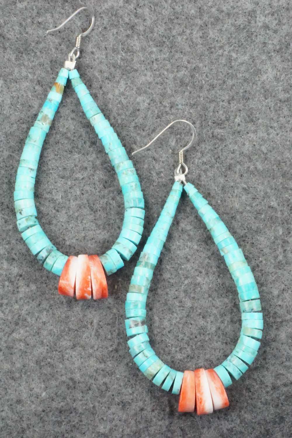Turquoise, Spiny Oyster & Sterling Silver Earrings - Lupe Lovato