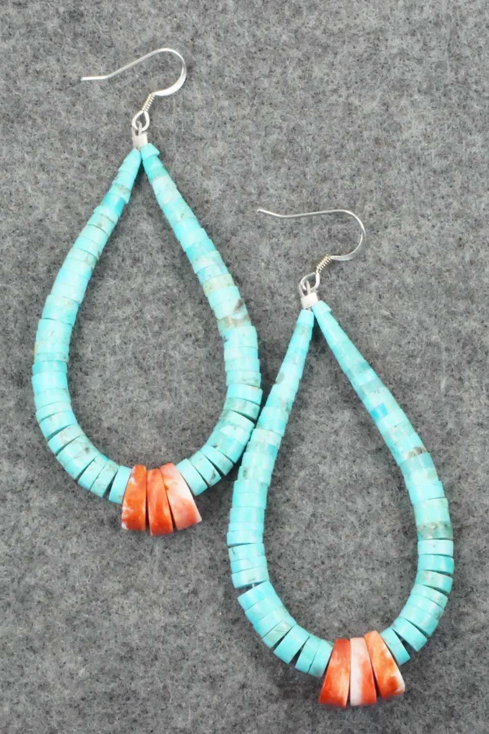 Turquoise, Spiny Oyster & Sterling Silver Earrings - Lupe Lovato