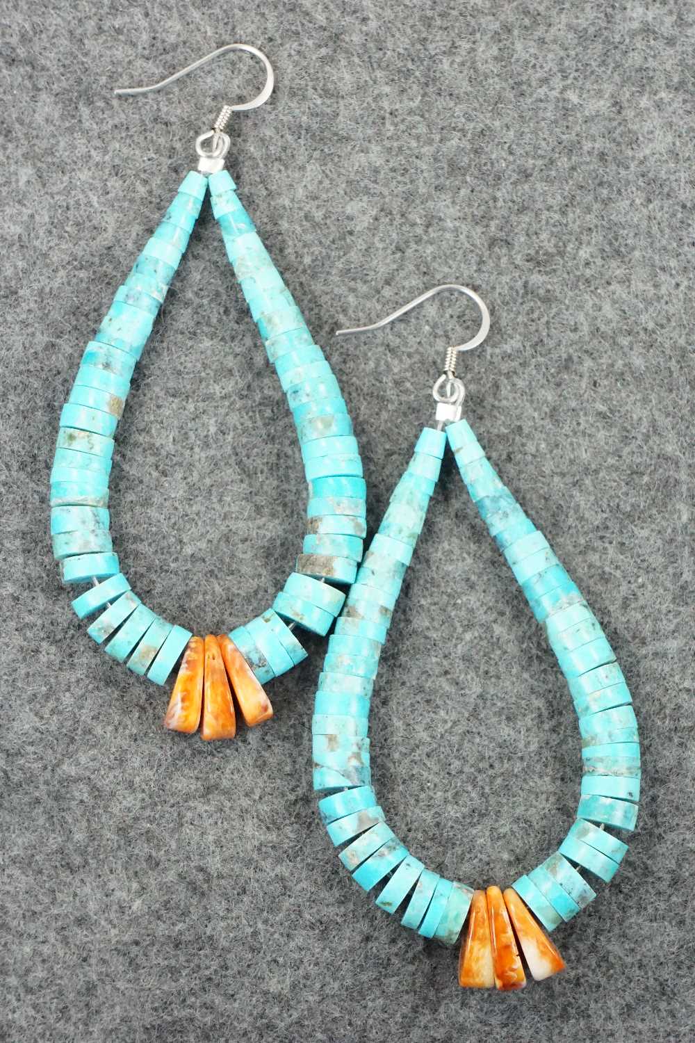 Turquoise, Spiny Oyster & Sterling Silver Earrings - Lupe Lovato