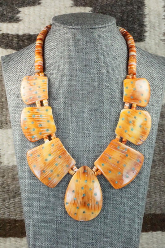 Spiny Oyster and Turquoise Necklace - Joe Garcia