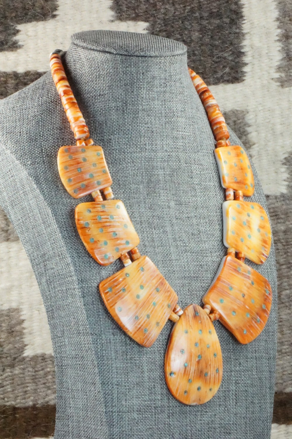 Spiny Oyster and Turquoise Necklace - Joe Garcia