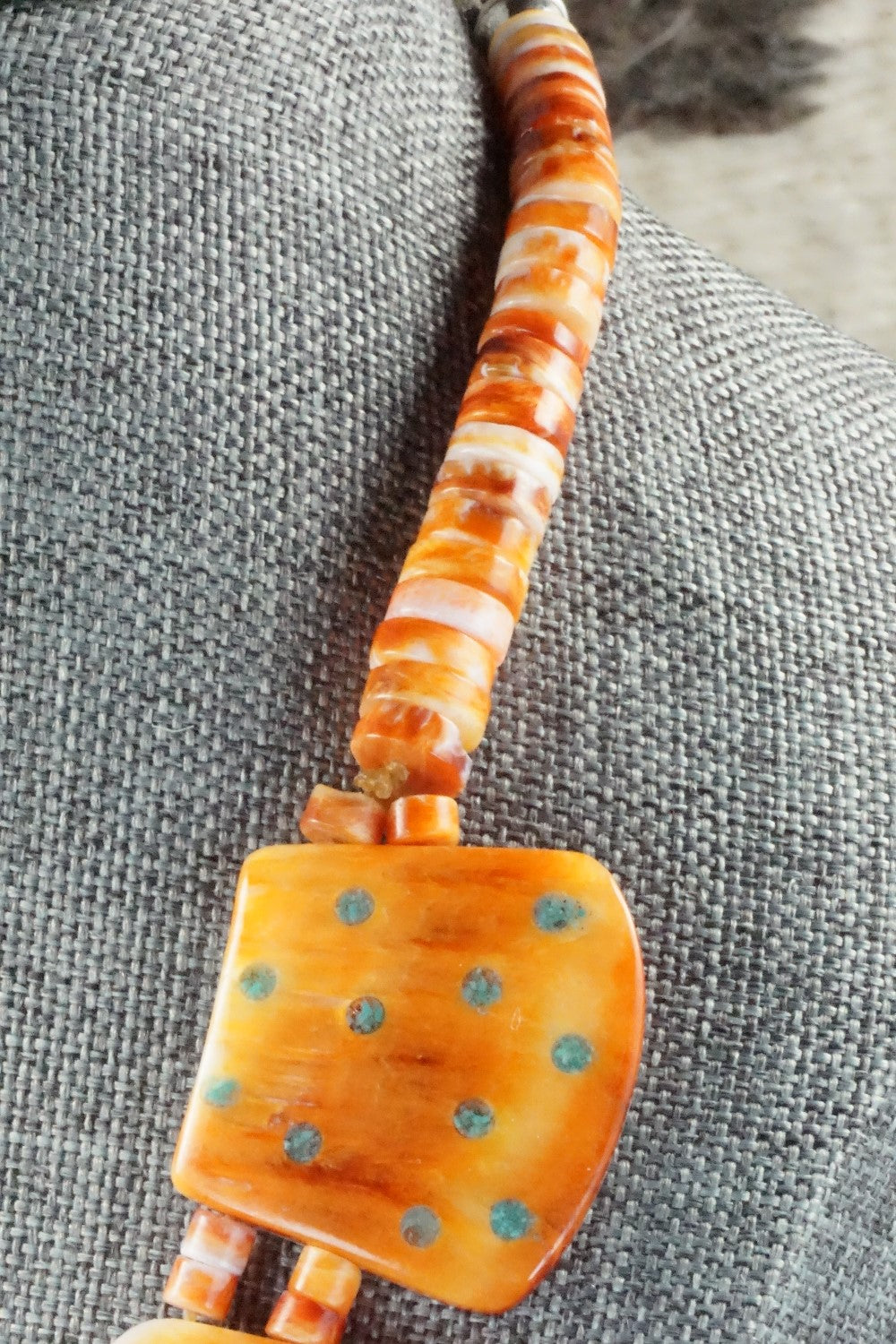 Spiny Oyster and Turquoise Necklace - Joe Garcia