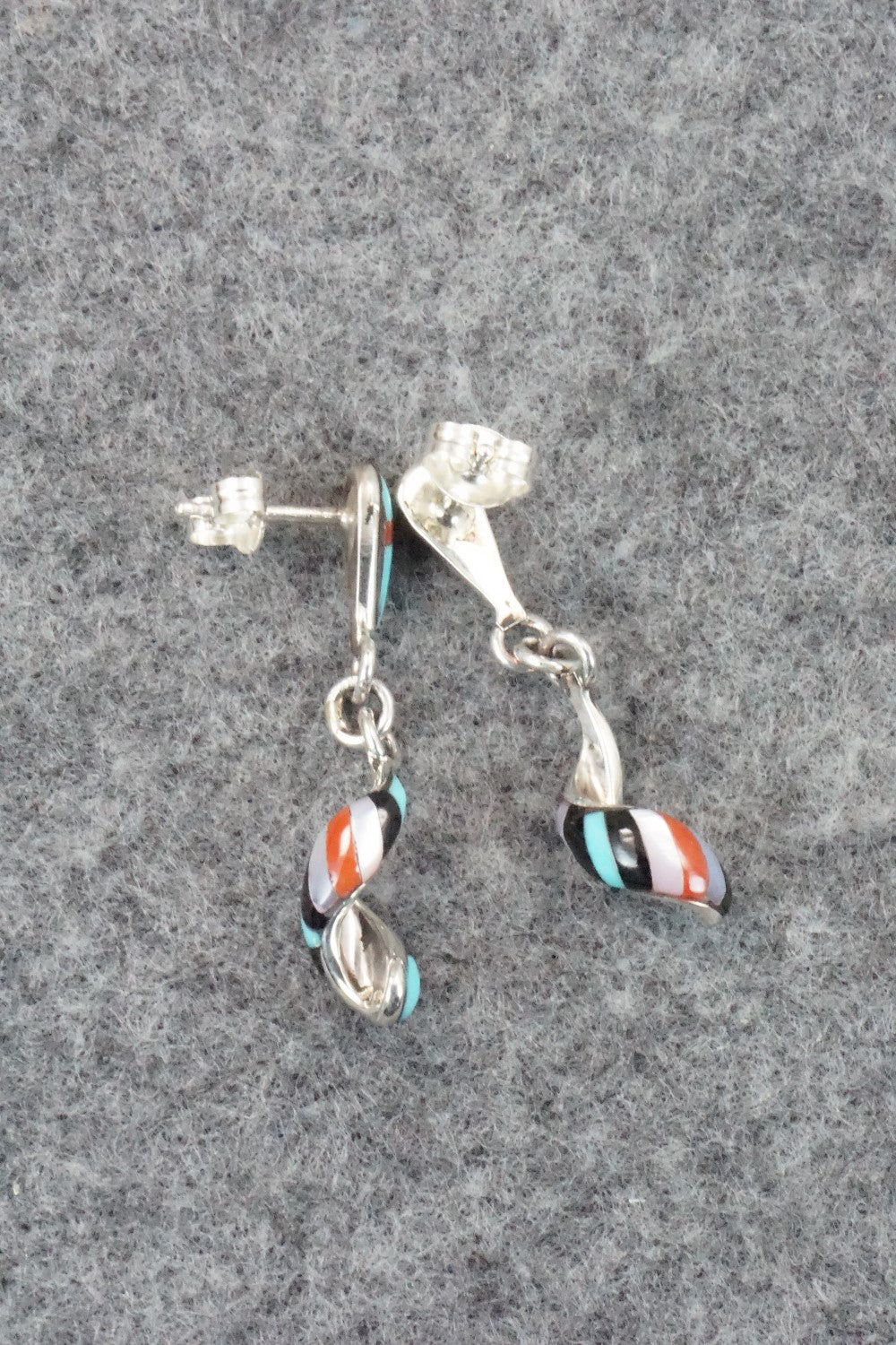 Multi Stone & Sterling Silver Inlay Earrings - Idella Edaakie