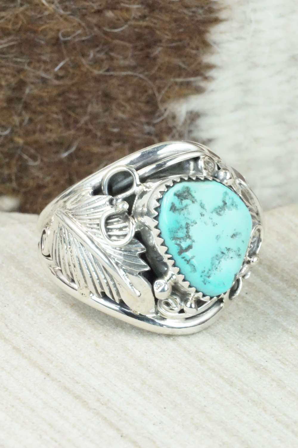 Turquoise & Sterling Silver Ring - Darrell Morgan - Size 13.75