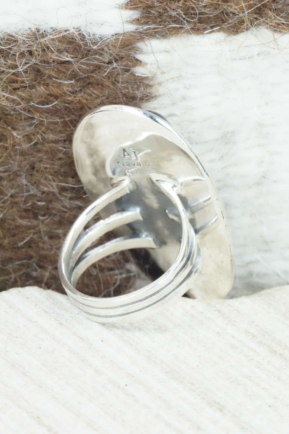 White Buffalo & Sterling Silver Ring - Alvin Joe - Size 6