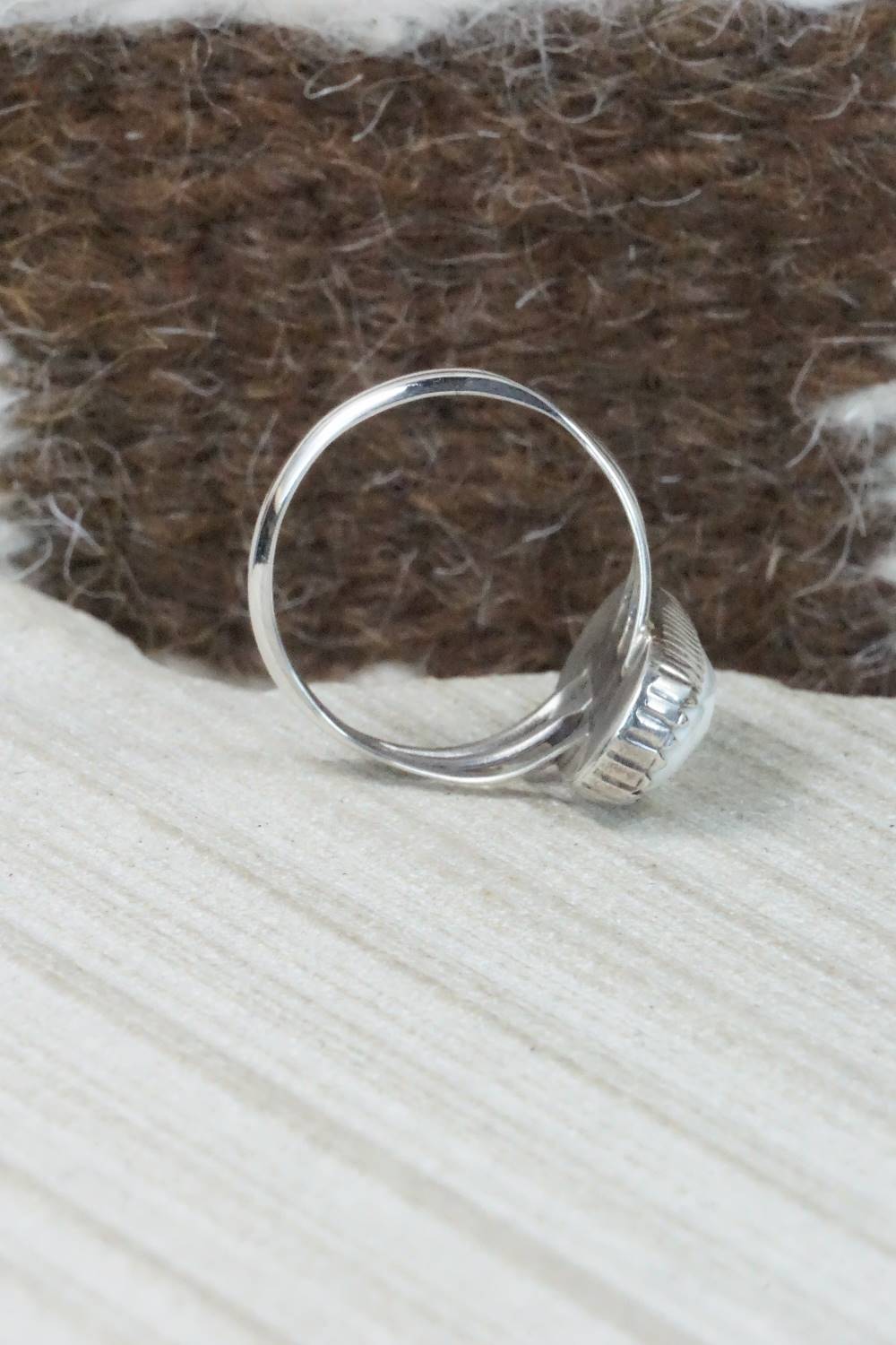 White Buffalo & Sterling Silver Ring - Navajo - Size 8