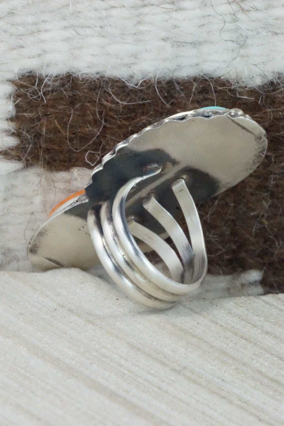 Turquoise, Spiny Oyster & Sterling Silver Ring - Betty Lee - Size 8.75