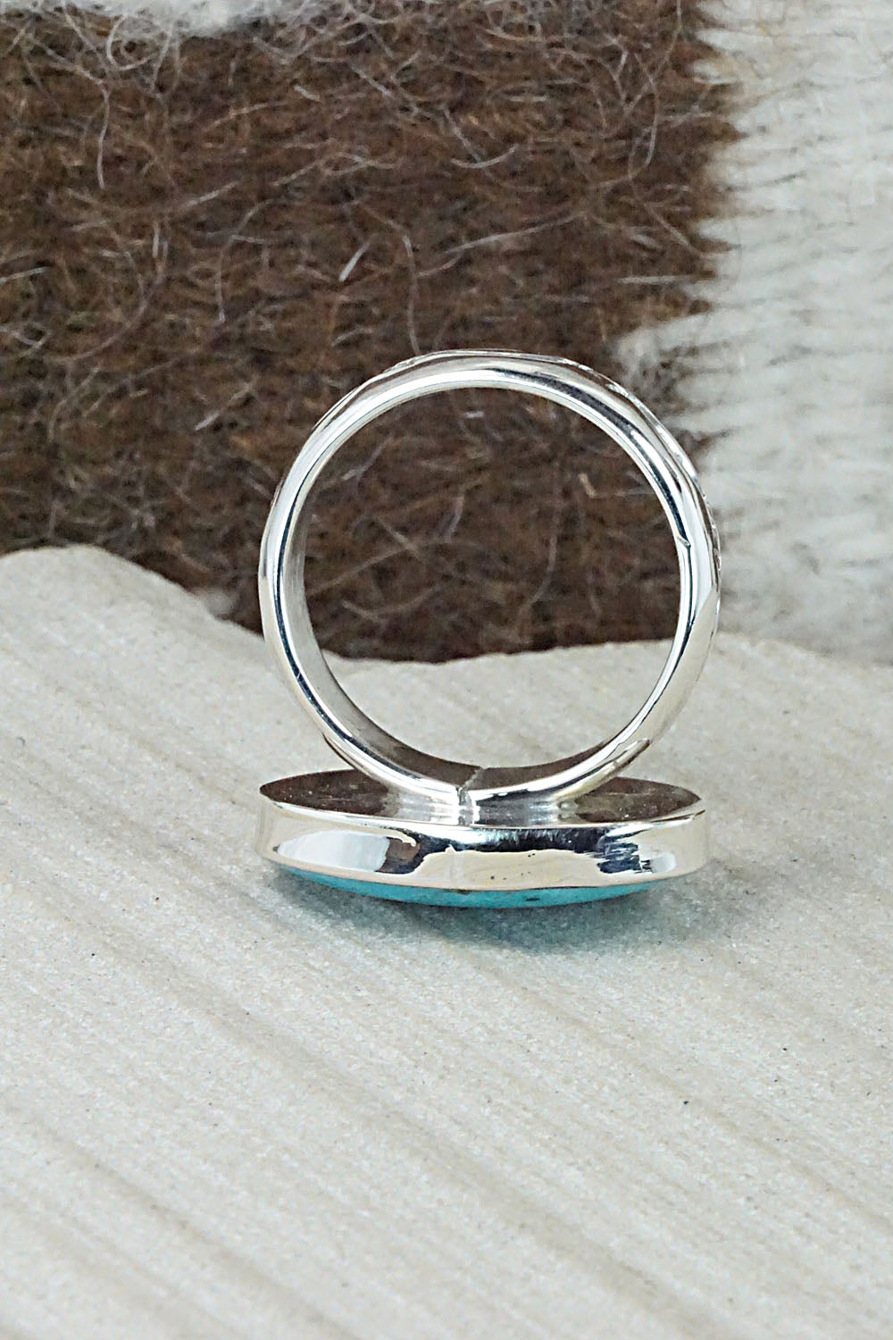 Turquoise & Sterling Silver Ring - Sheena Jack - Size 11