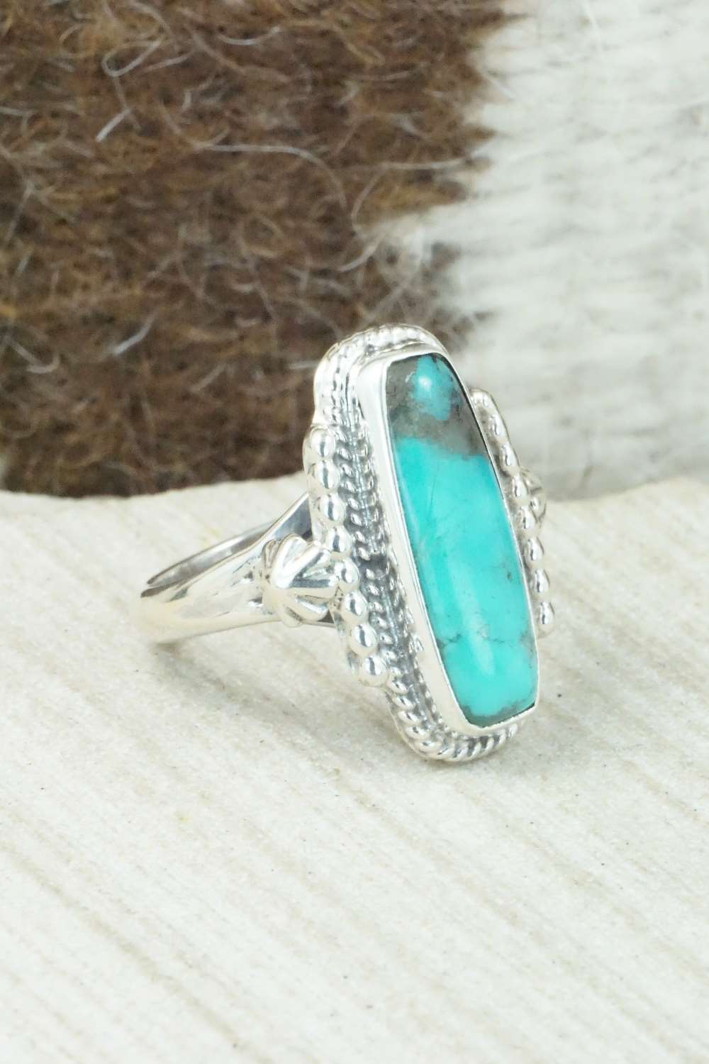 Turquoise & Sterling Silver Ring - Bobby Platero - Size 6.5