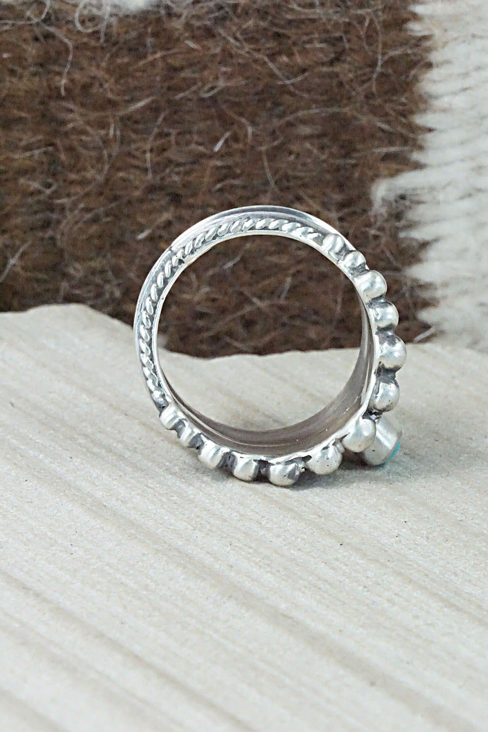 Turquoise & Sterling Silver Ring - Tom Lewis - Size 9.5