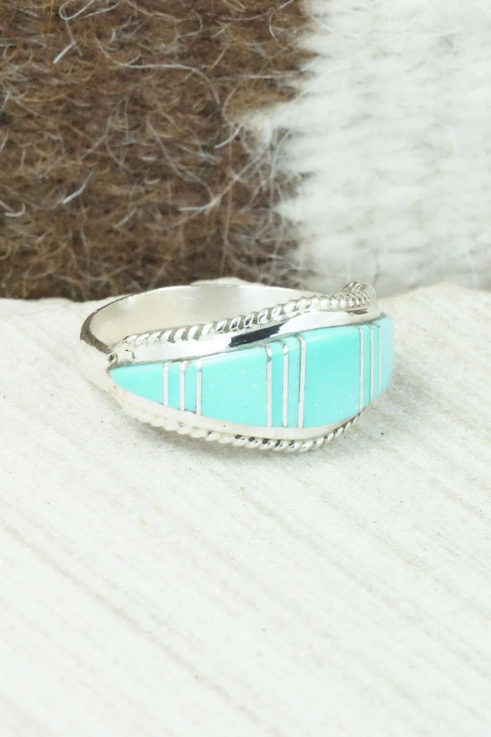 Turquoise & Sterling Silver Inlay Ring - Dierdre Panteah - Size 12