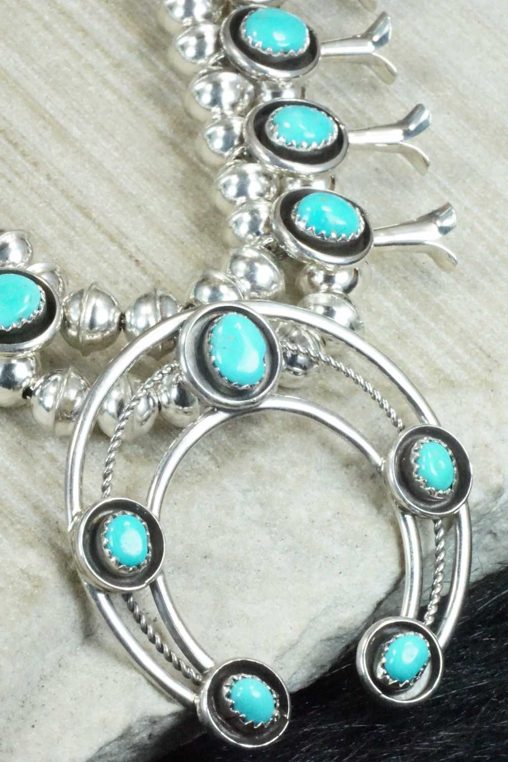 Turquoise & Sterling Silver Squash Blossom and Earrings - Phil Garcia