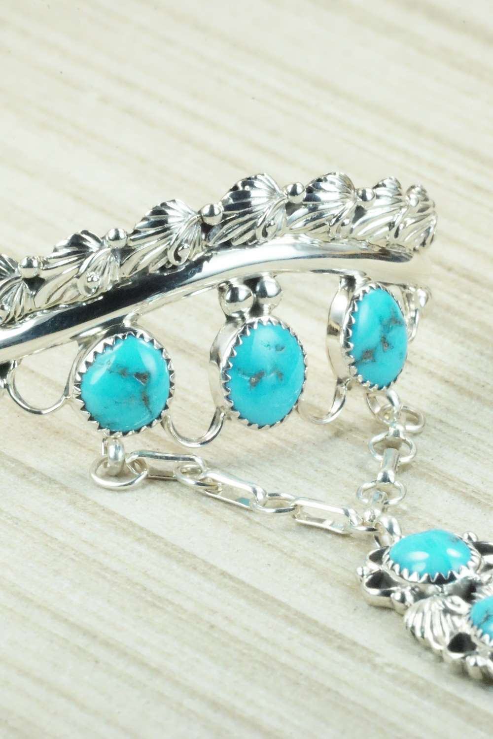 Turquoise & Sterling Silver Princess Bracelet & Ring - Size 8