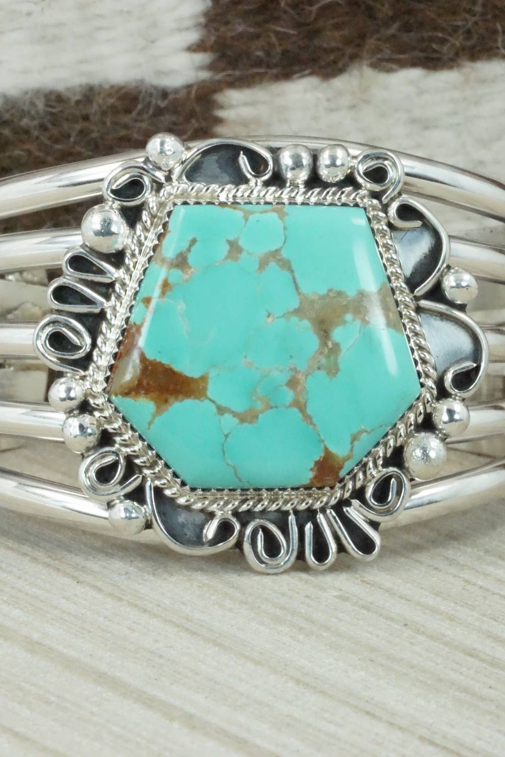Turquoise & Sterling Silver Bracelet - Leslie Nez