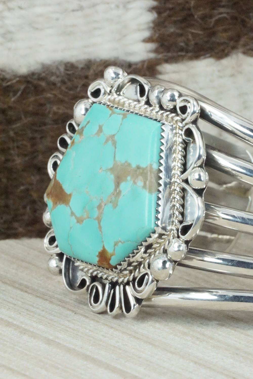 Turquoise & Sterling Silver Bracelet - Leslie Nez