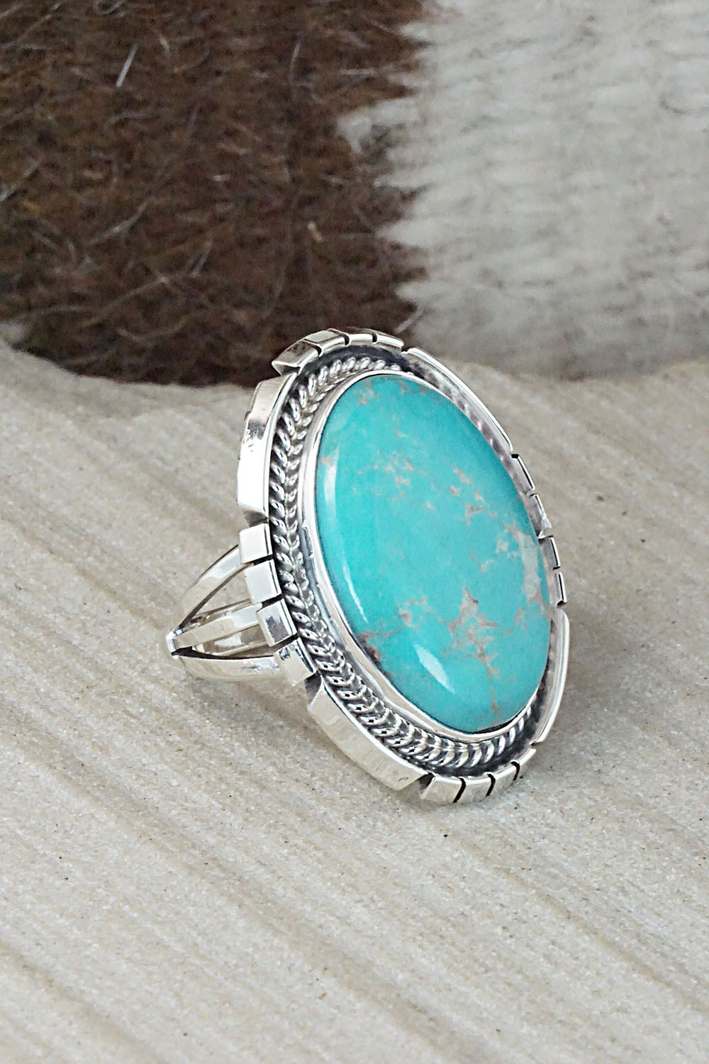Turquoise & Sterling Silver Ring - Samuel Yellowhair - Size 7