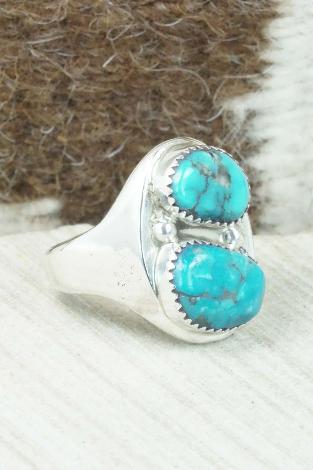 Turquoise & Sterling Silver Ring - George Leekity - Size 10.5
