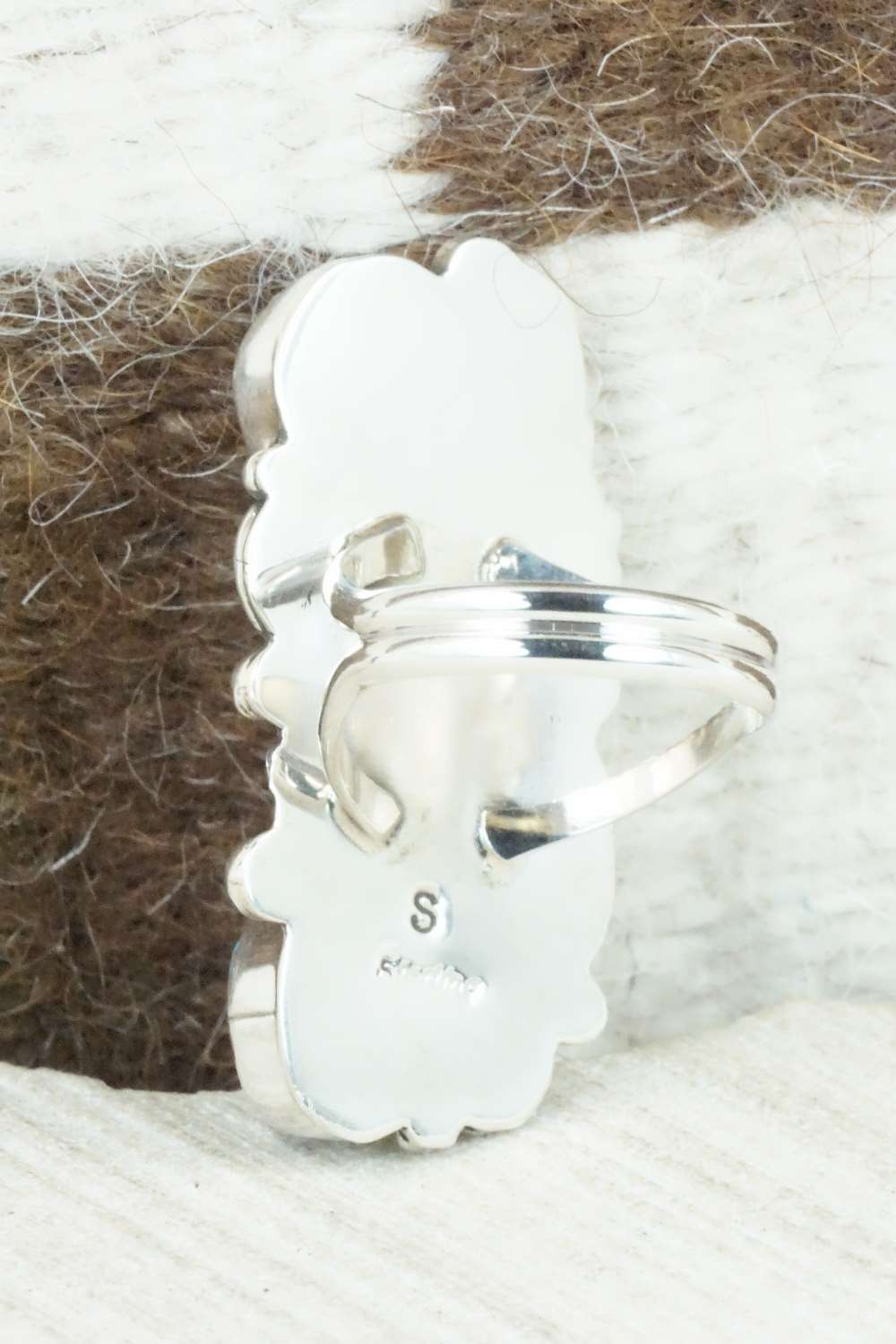 Coral, Turquoise & Sterling Silver Ring - Shirley Largo - Size 8.5