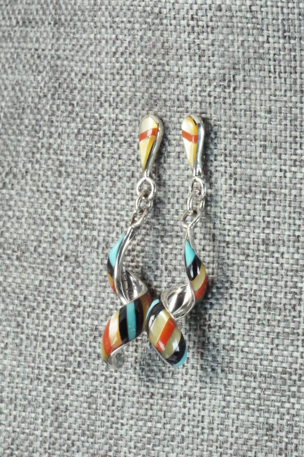 Multi Stone & Sterling Silver Inlay Earrings - Idella Edaakie