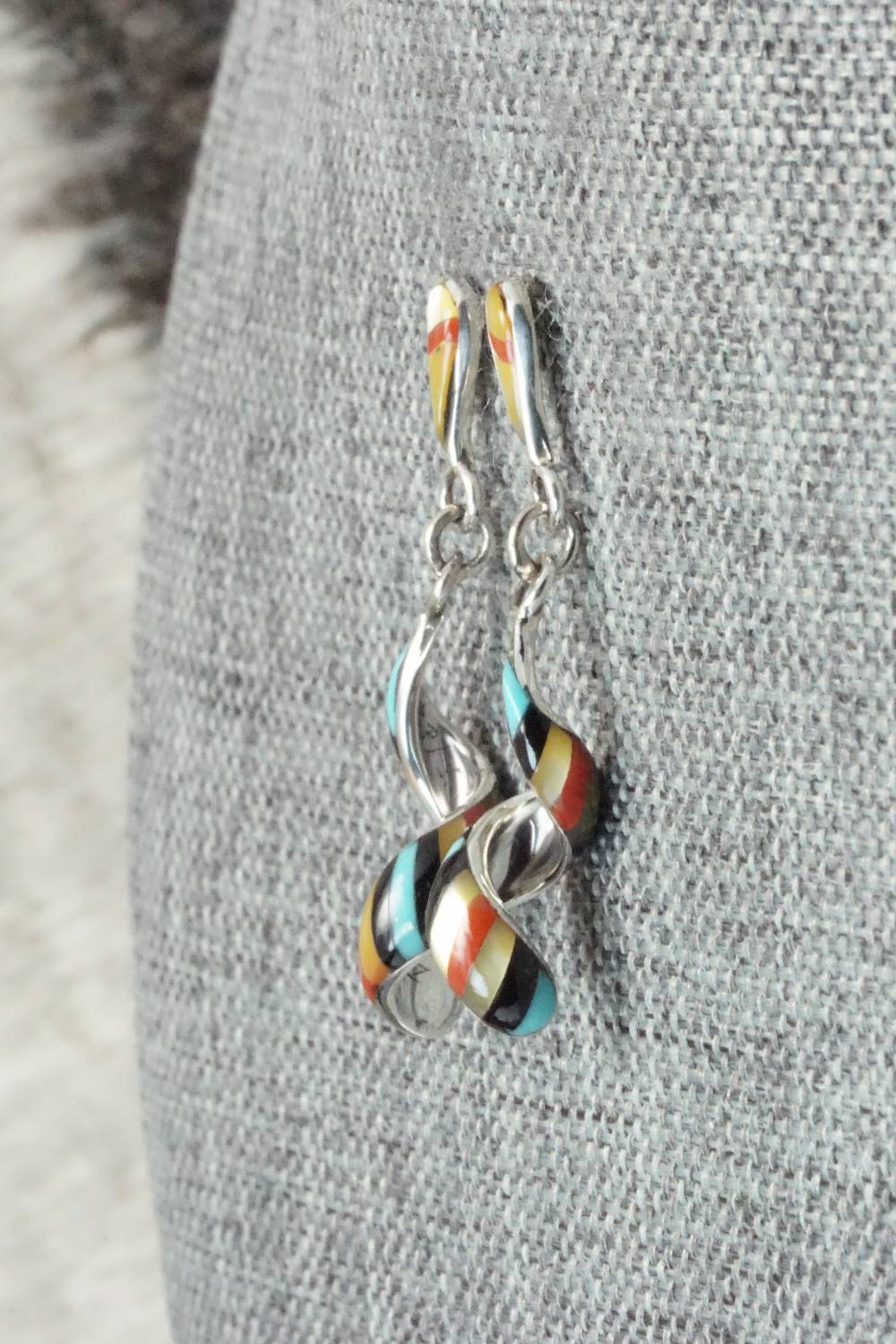 Multi Stone & Sterling Silver Inlay Earrings - Idella Edaakie