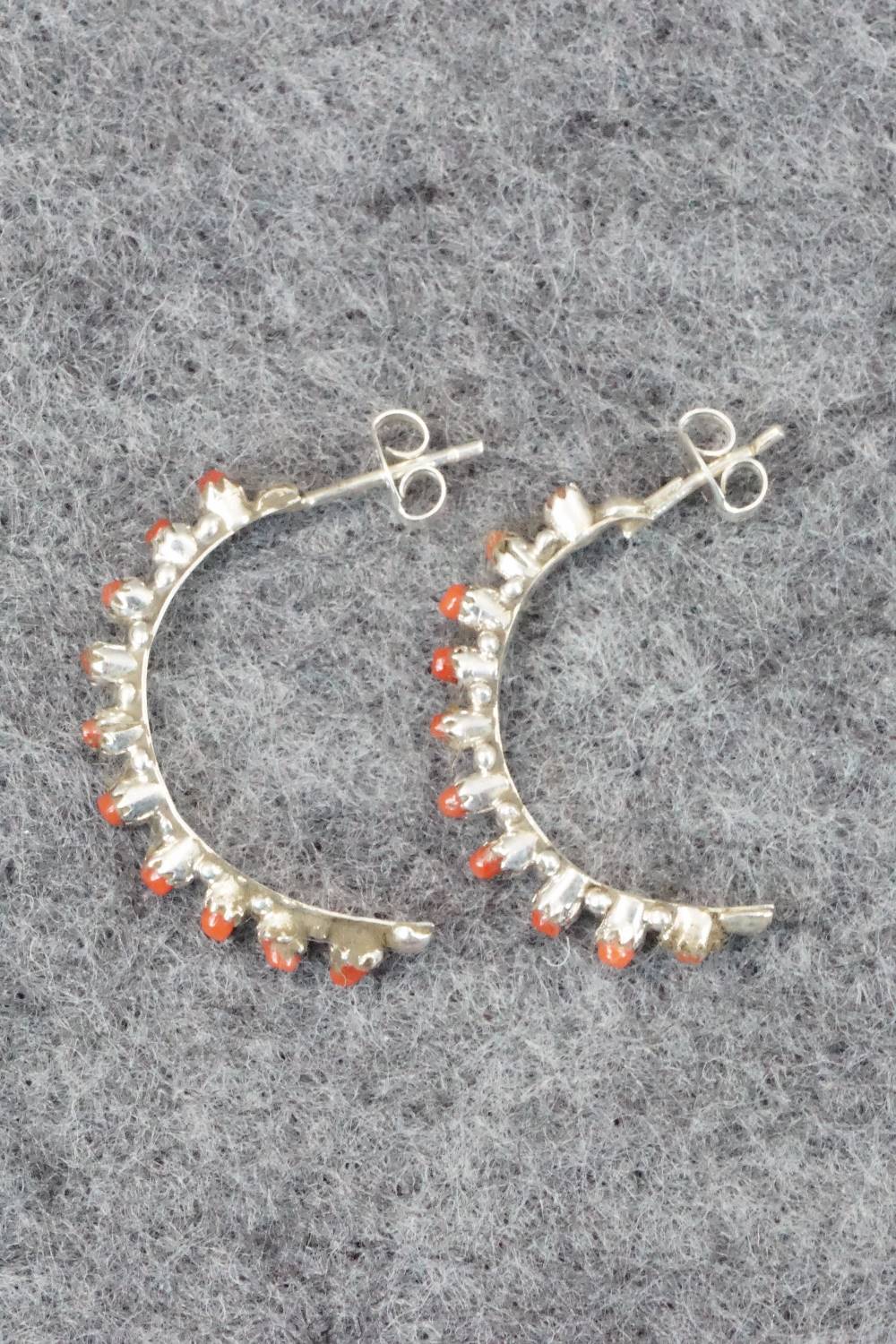 Coral & Sterling Silver Earrings - Simpson Tsipa