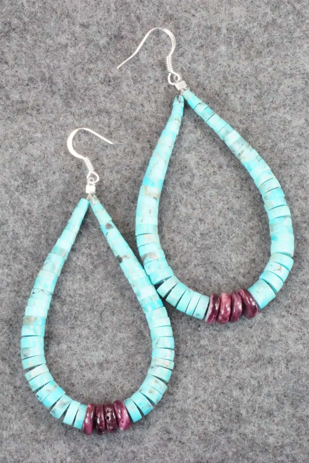Turquoise, Spiny Oyster & Sterling Silver Earrings - Lupe Lovato
