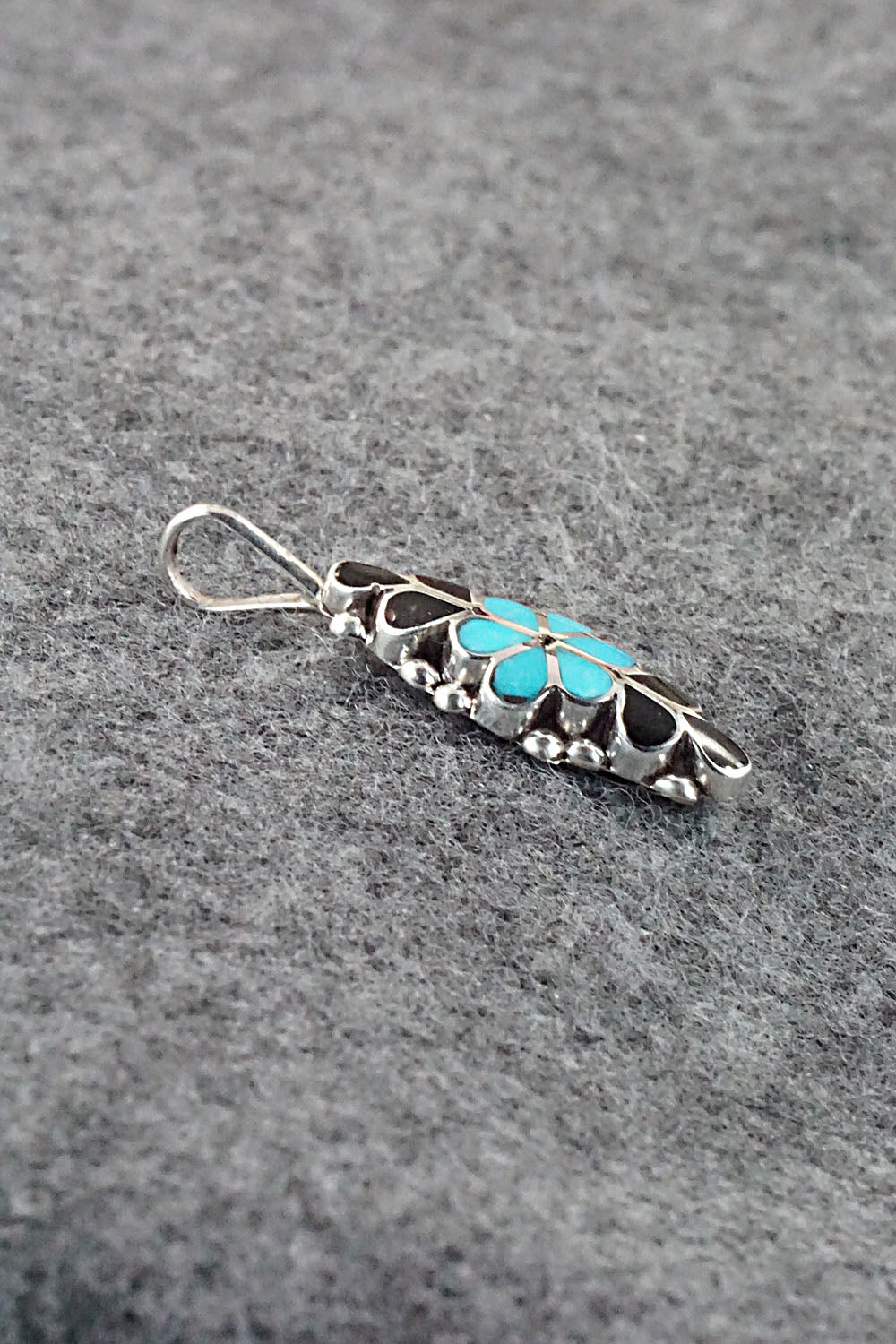 Turquoise, Onyx & Sterling Silver Inlay Pendant - Bernadette Hattie