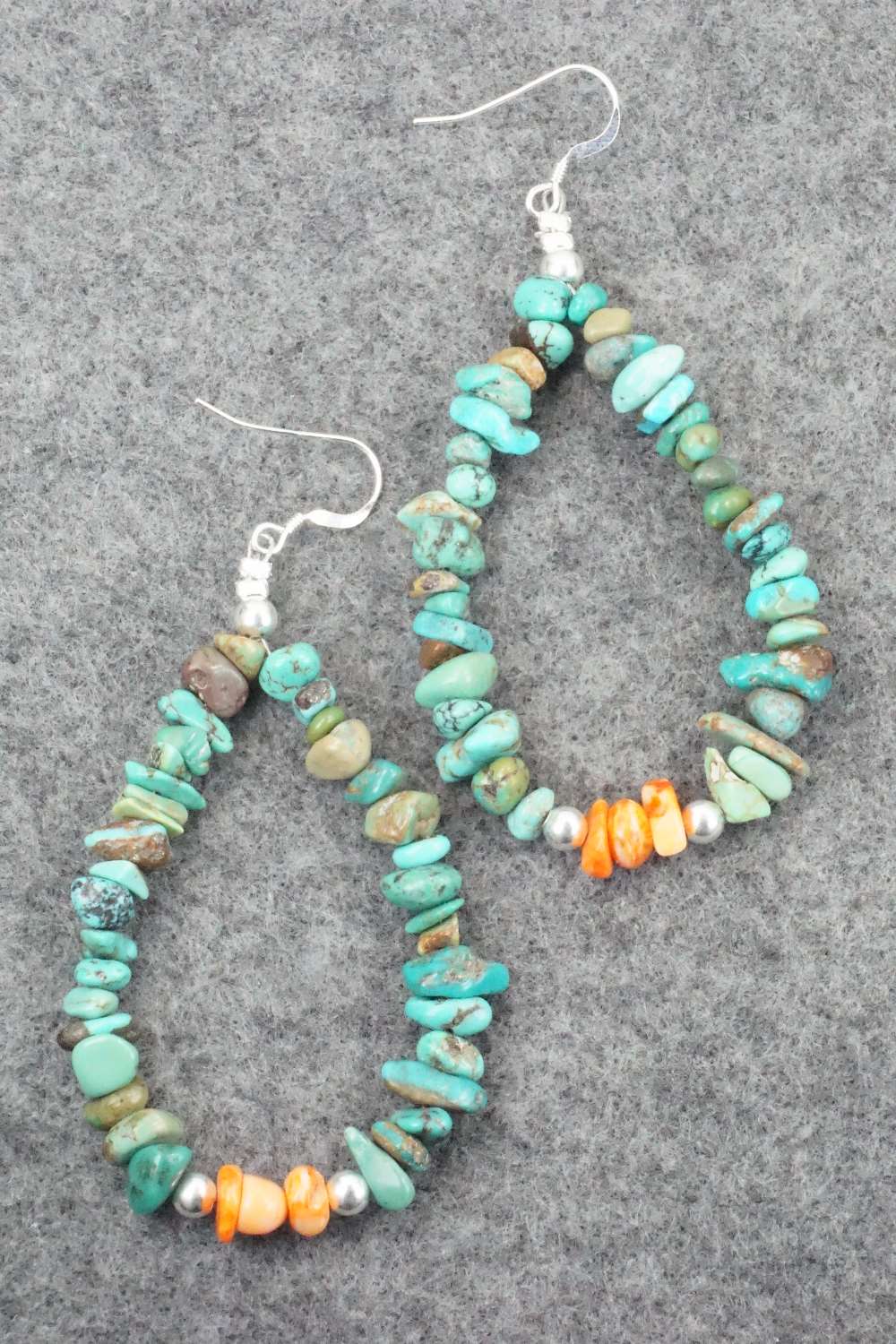 Turquoise, Spiny Oyster and Sterling Silver Earrings - Doreen Jake