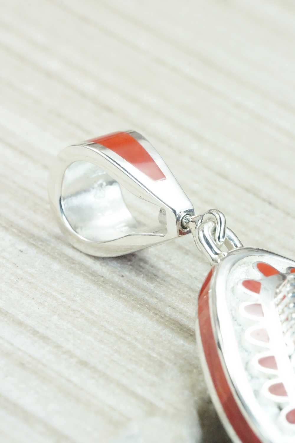 Turquoise, Coral & Sterling Silver Pendant - Vernon Haskie