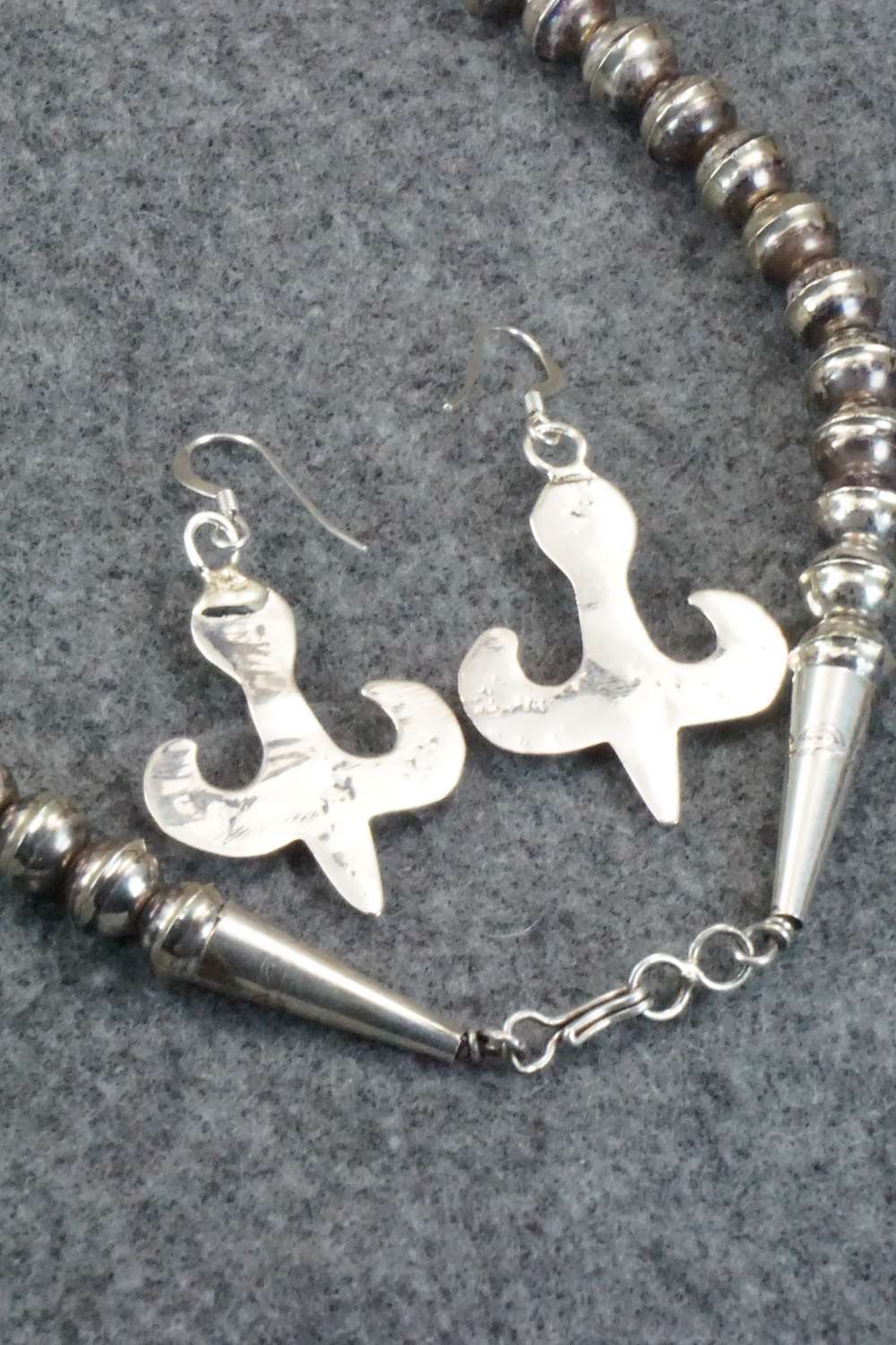Sterling Silver Squash Blossom Necklace and Earrings - Navajo