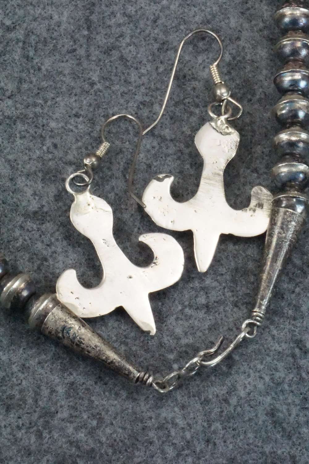 Sterling Silver Squash Blossom and Earrings Set - Navajo