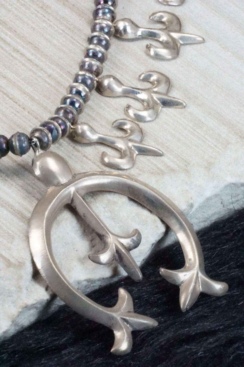 Sterling Silver Squash Blossom Necklace and Earrings - Navajo