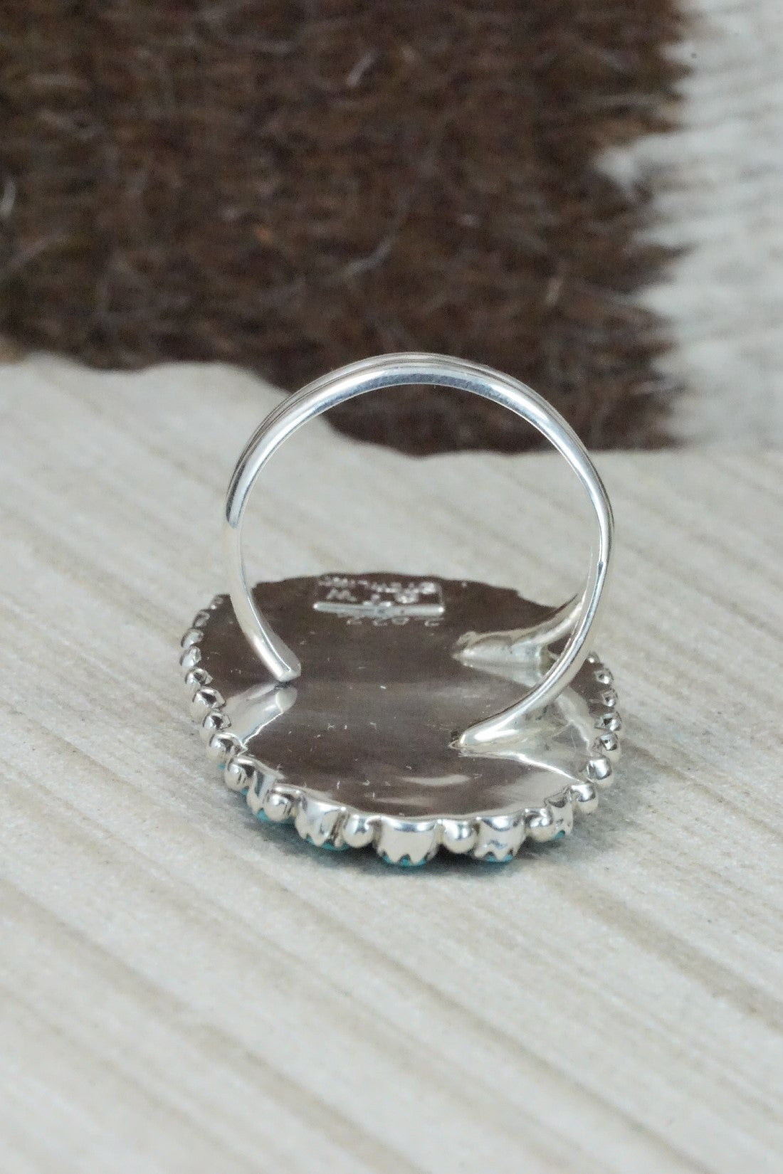 Turquoise and Sterling Silver Ring - Justin Wilson Jr - Size 8.5