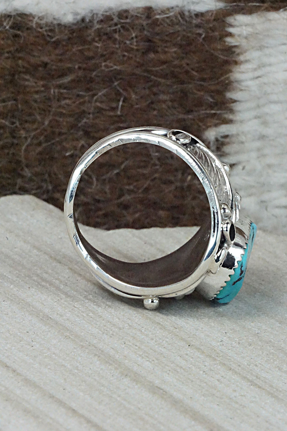 Turquoise & Sterling Silver Ring - Jeannette Saunders - Size 12.75