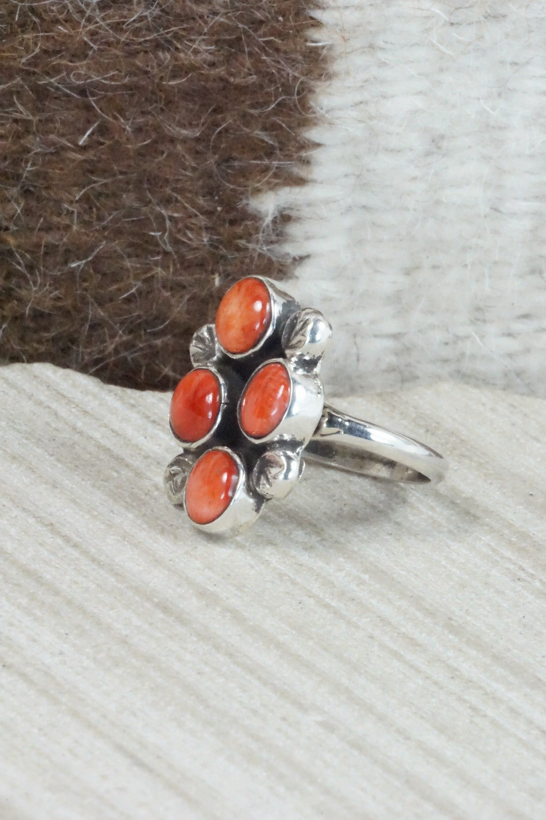 Spiny Oyster & Sterling Silver Ring - Priscilla Reeder - Size 8.25