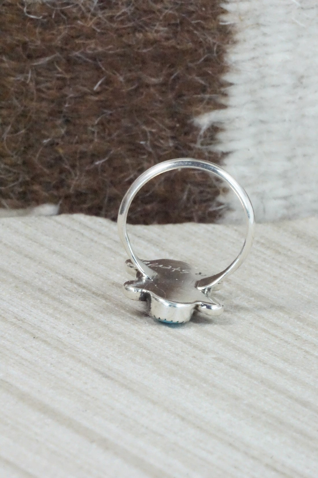 Turquoise, Coral & Sterling Silver Ring - Priscilla Reeder - Size 7