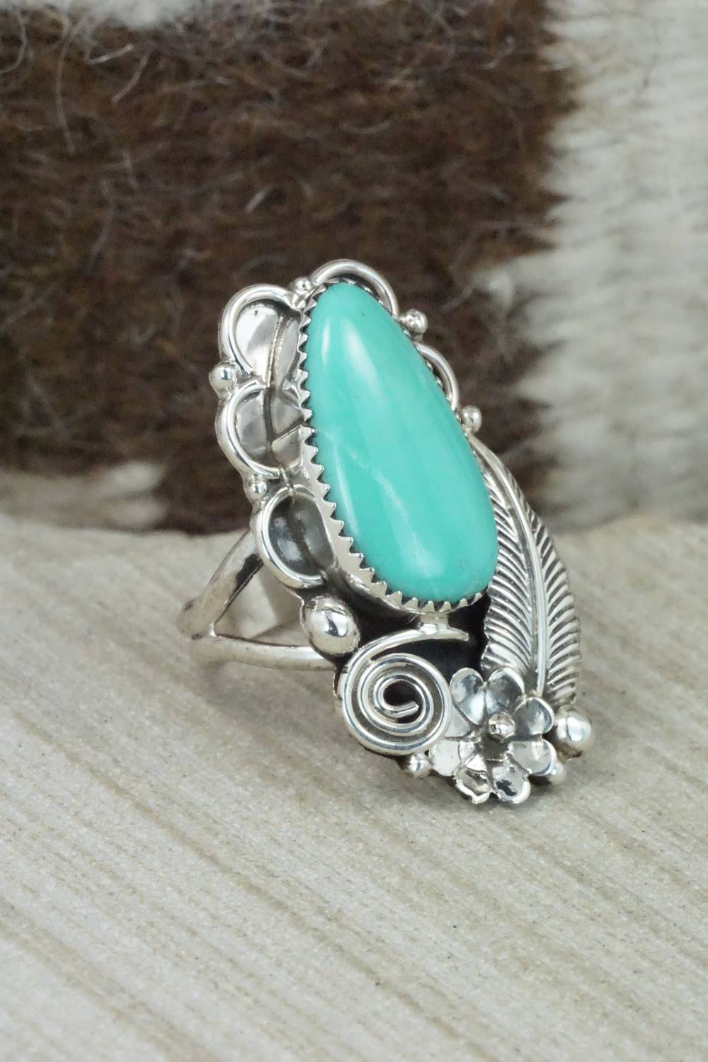 Turquoise & Sterling Silver Ring - Shirley Largo - Size 9