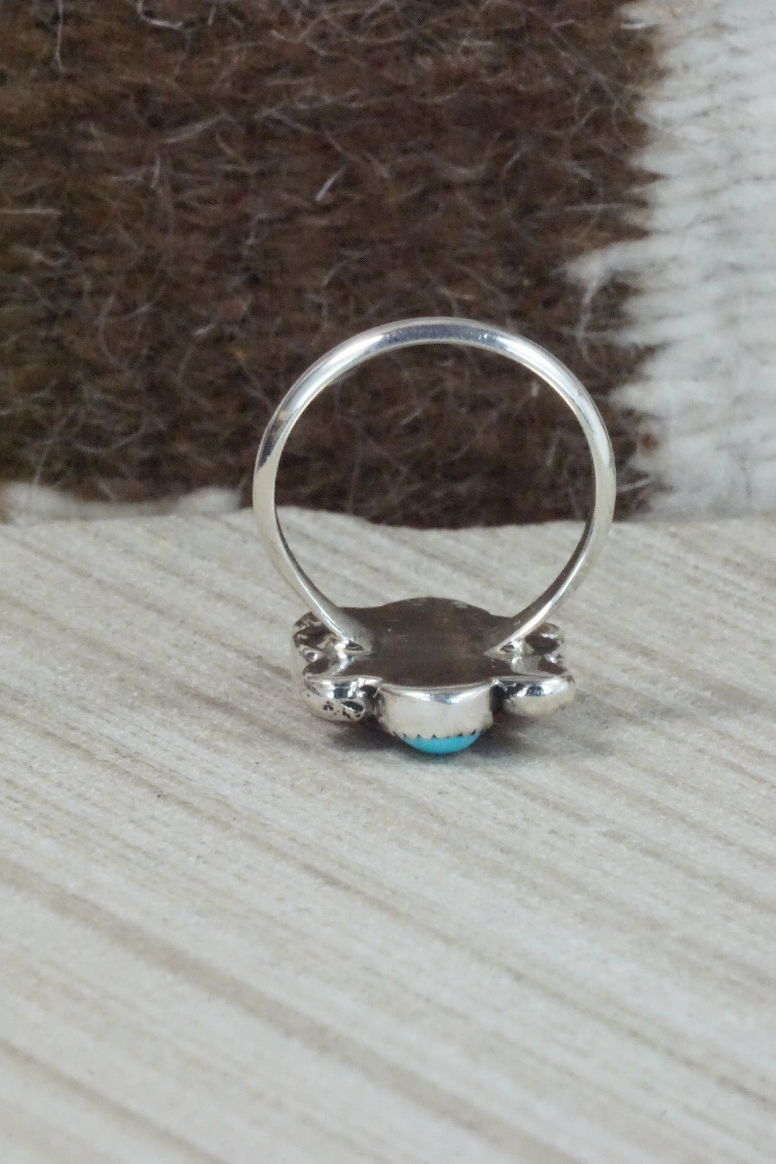 Turquoise, Spiny Oyster & Sterling Silver Ring - Priscilla Reeder - Size 8.5