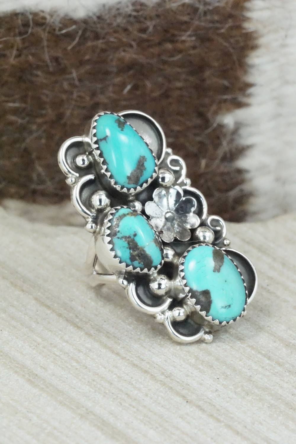 Turquoise & Sterling Silver Ring - Shirley Largo - Size 7.5