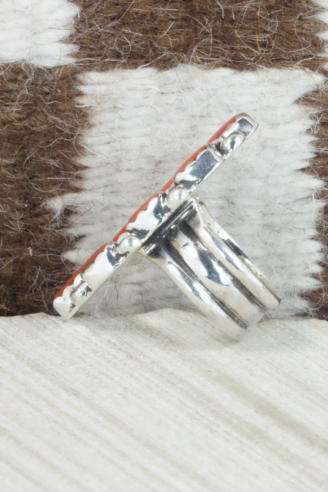 Coral & Sterling Silver Ring - Priscilla Reeder - Size 7.75