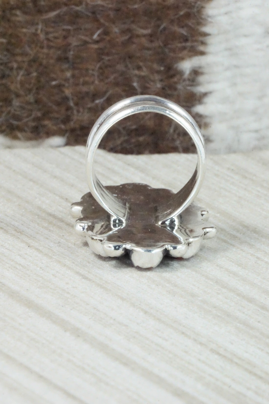 Coral & Sterling Silver Ring - Priscilla Reeder - Size 7.75