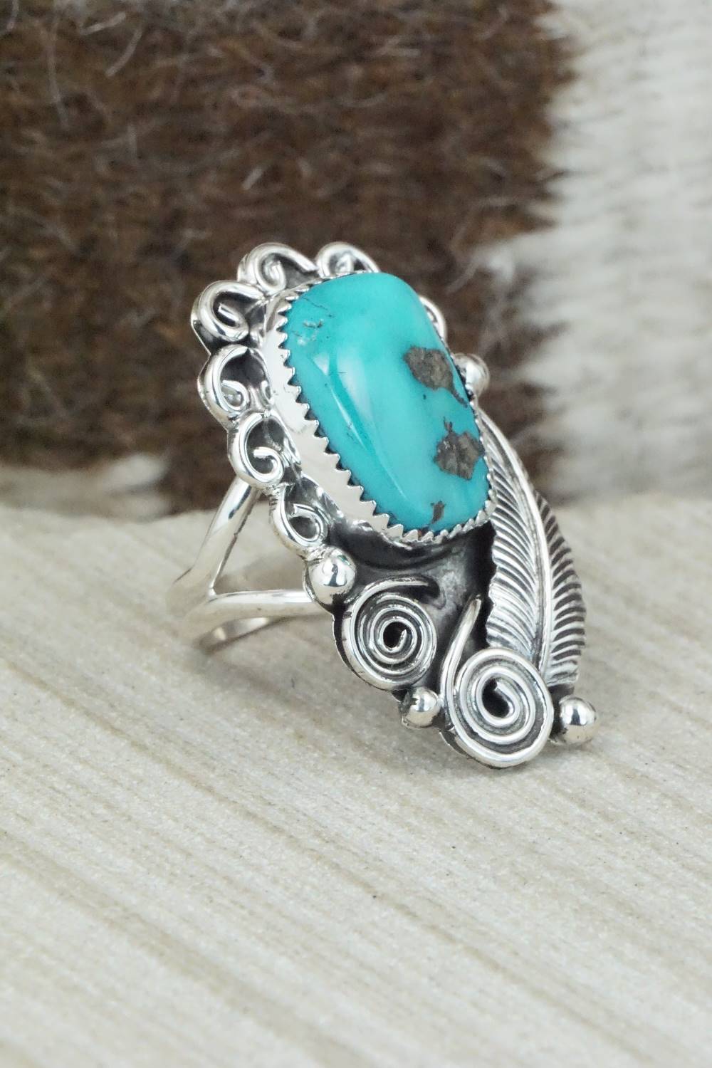 Turquoise & Sterling Silver Ring - Shirley Largo - Size 7.75